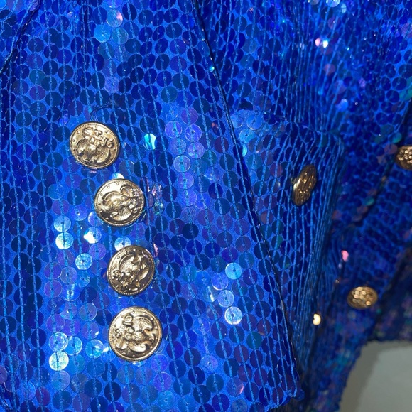 Jeanette For ST. Martin Vtg Women's Knit Blue Sequins Jacket Gold Button Size M - Picture 3 of 6